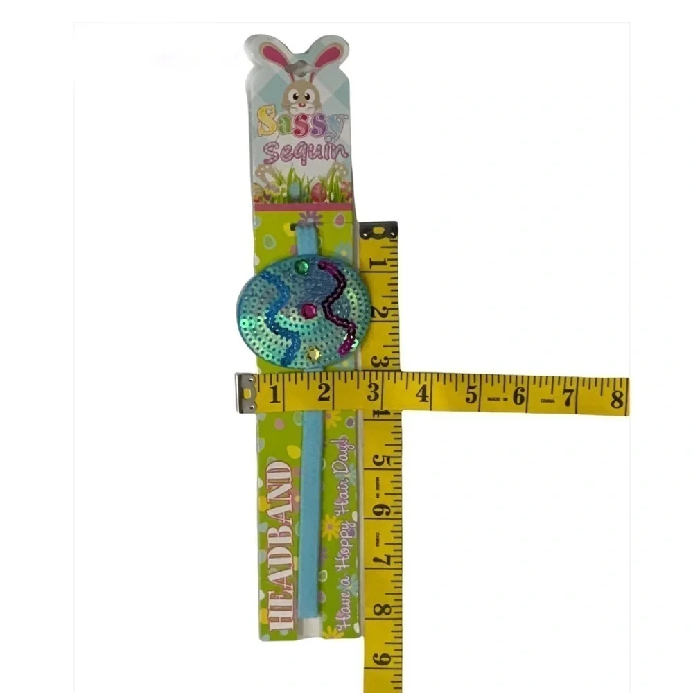 Sassy Sequin Easter Headband Elasticized Band Easter Egg Blue
